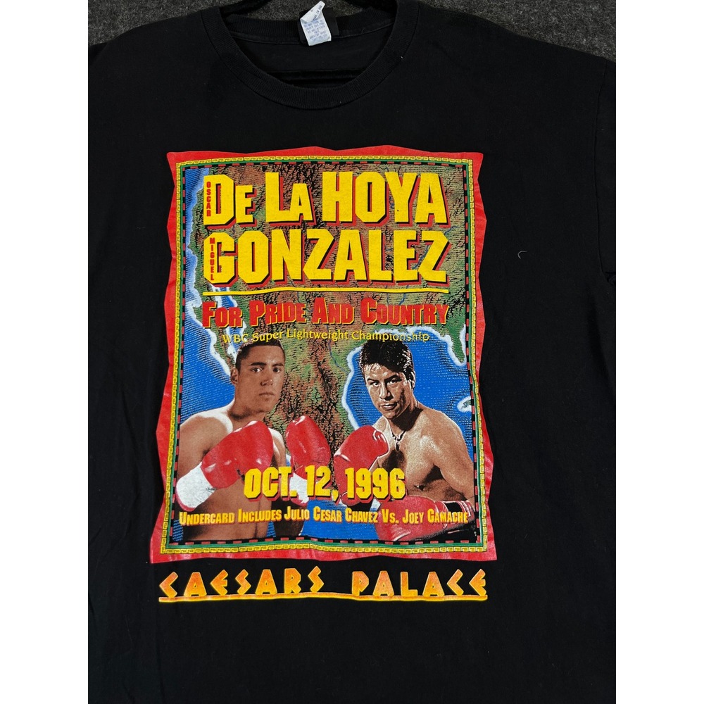 VTG 1996 Oscar De La Hoya Vs Gonzalez Boxing Shirt XL Black Caesars Palace USA